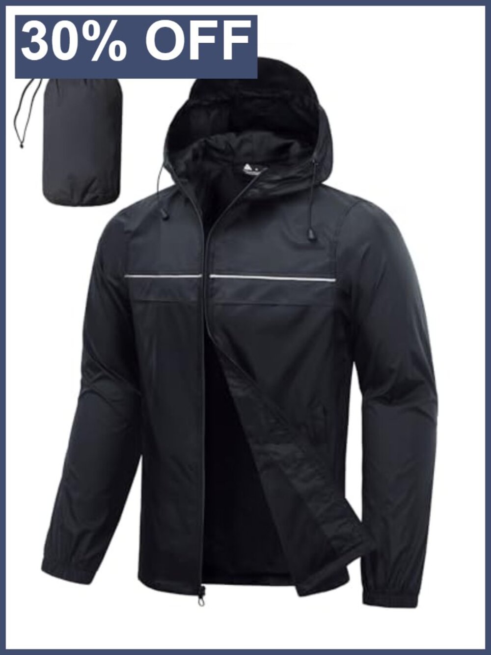 Men's Packable Waterproof Rain Jacket Hooded Lightweight Windproof Raincoat